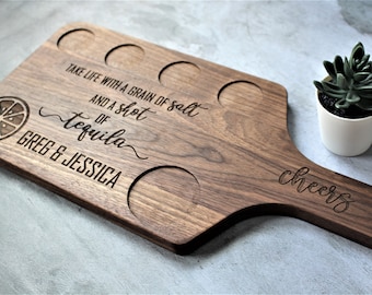 Tequila Wood Flight board with handle & Charcuterie Board Personalized Birthday Housewarming Fathers Mothers Day Wedding Engagement Gifts