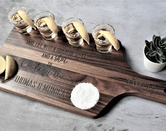 Tequila Wood Flight board with handle & Charcuterie Board Personalized Birthday Housewarming Fathers Mothers Day Wedding Engagement Gifts