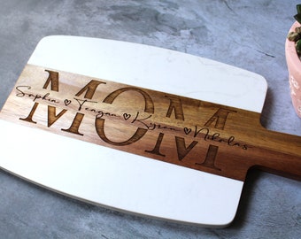 Personalized Mothers Day Gift -  MOM or MAMA Marble Wood Charcuterie Cheese Serving Board *Ships Next Day