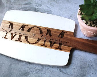 Personalized Mothers Day Gift -  MOM or MAMA Marble Wood Charcuterie Cheese Serving Board *Ships Next Day