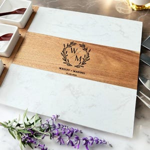 Personalized Marble & Acacia Wood Charcuterie Board Set - Etsy