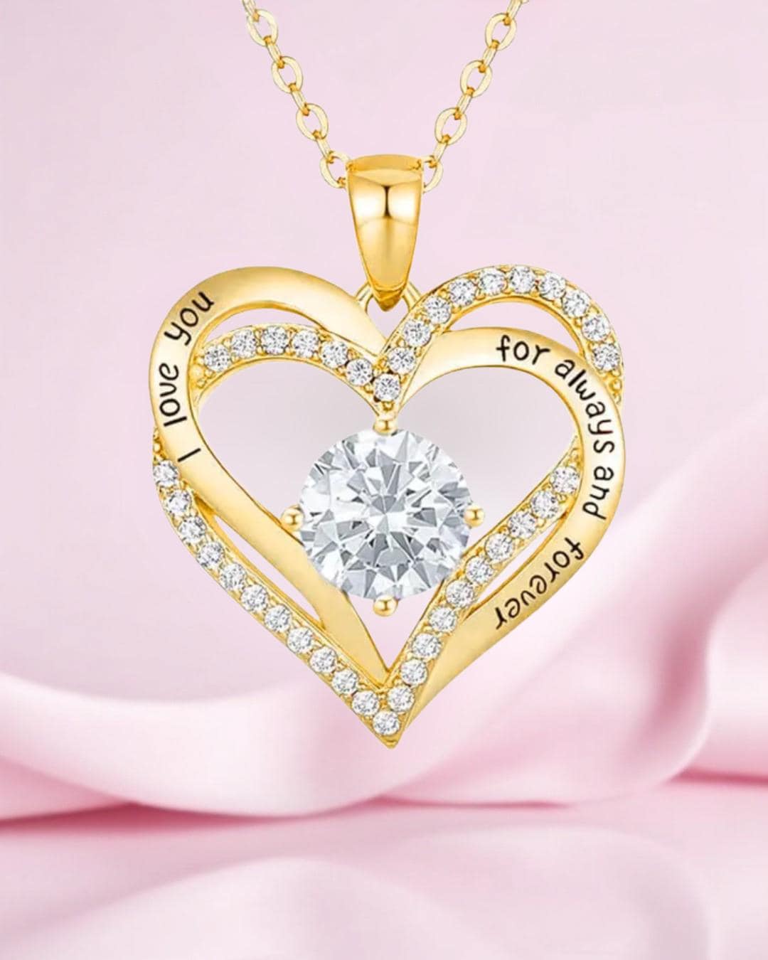 Personalized Birthstone Heart Necklace 18K Rose Gold Heart Necklace, Valentine's Day Gifts, Jewelry For Women With 2 Birthstones, Customized Gifts For Mom Wife, I Love You Always And Forever, Gold, Cubic Zirconia