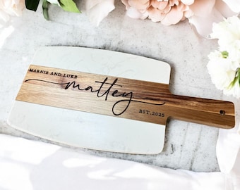 Marble Acacia Wood Charcuterie Board, Personalized Wedding Gift