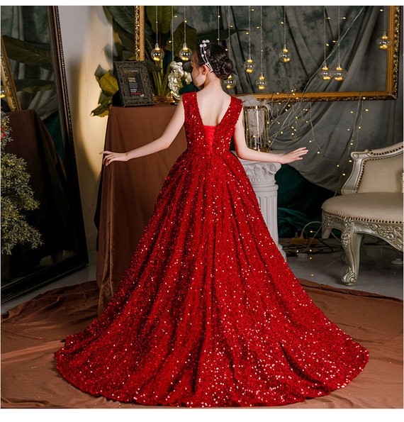 Girls Pageant Red Dress Sequin Gils 