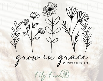 Grow In Grace PNG, Flower PNG, Christian PNG, Bible Verse Png, Jesus Png, Inspiring Png, Christian Scripture, Faith Png, Floral Png