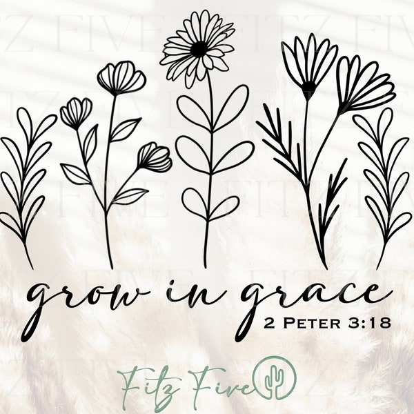 Grow In Grace PNG, Flower PNG, Christian PNG, Bible Verse Png, Jesus Png, Inspiring Png, Christian Scripture, Faith Png, Floral Png
