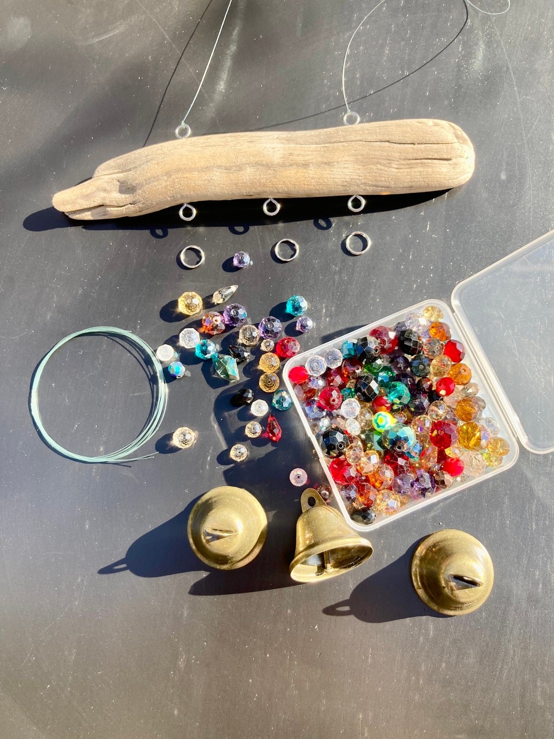 DIY Driftwood Wind Chime Kit Glass & Crystal Beads Suncatcher Etsy
