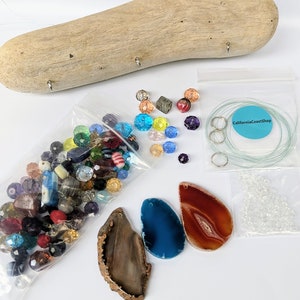 DIY sun-catcher kit, driftwood, glass & crystal beads suncatcher, mobile kit, bridal shower, birthday, party favor