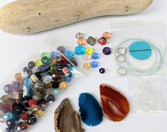 DIY sun-catcher kit, driftwood, glass & crystal beads suncatcher, mobile kit, bridal shower, birthday, party favor