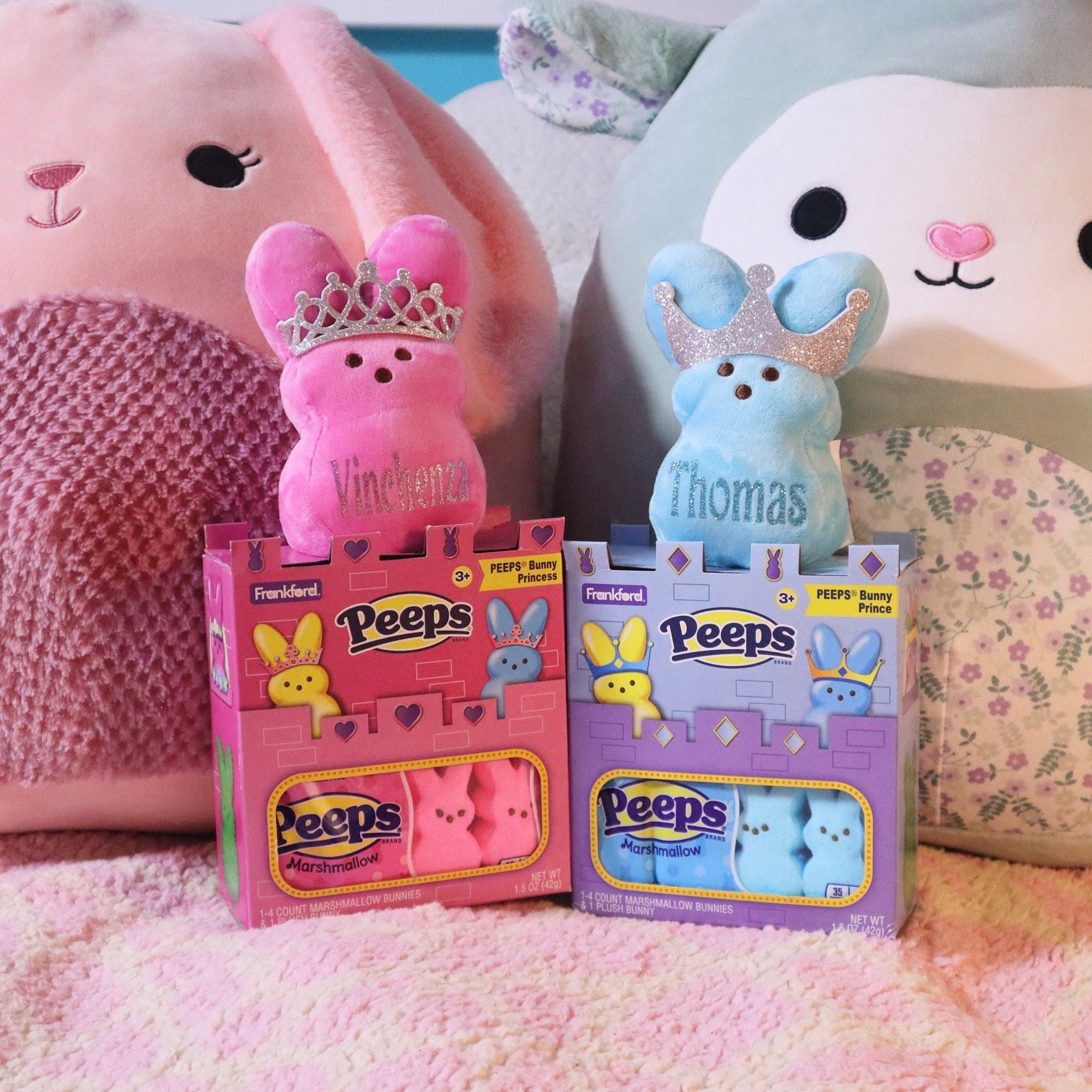 Peeps Plush Blue or Pink Bunny House Gift Set 1.5 oz.