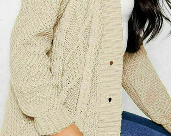 Kids Girls Boys New Chunky Cable Knitted Long Sleeve Button Grandad Cardigan Jumper Sweater Top