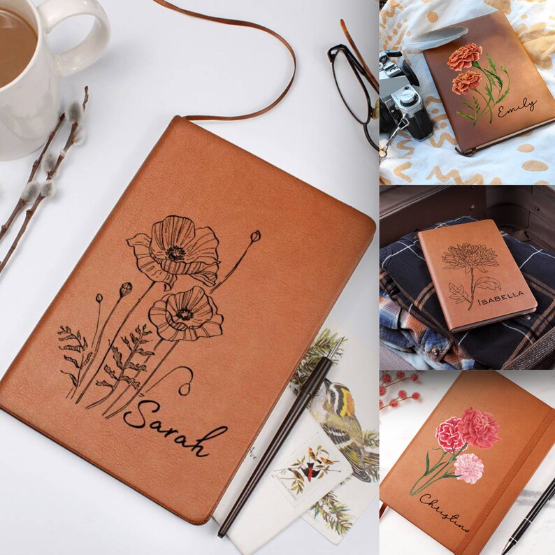 Leather Journal Monogrammed Journal Personalized Birth Etsy