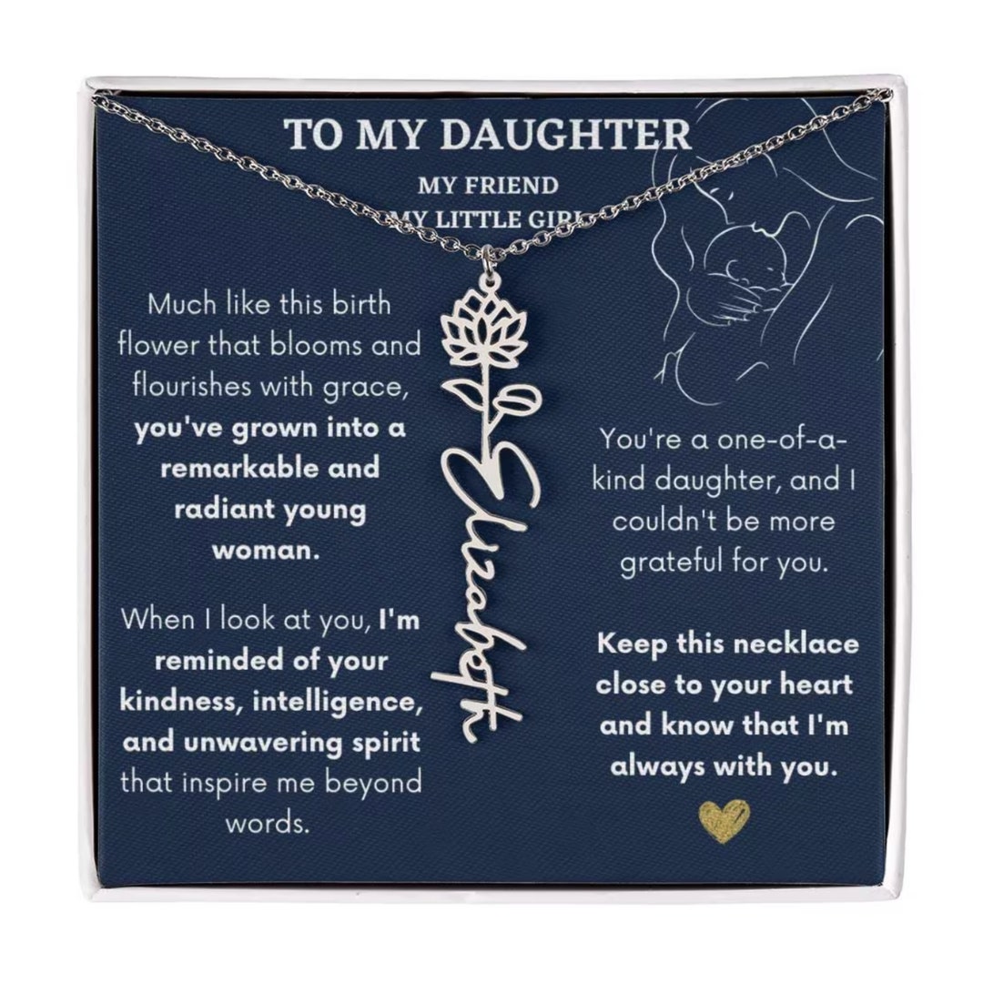 To My Daughter I Birth Flower Necklace With Name I No Rain - No Flowers
