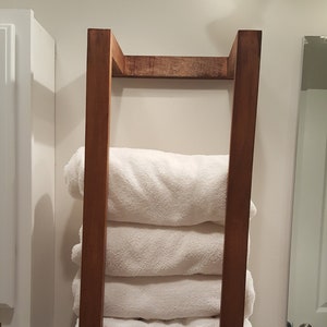 Rustic Modern Stained Wooden Bathroom Towel Rack