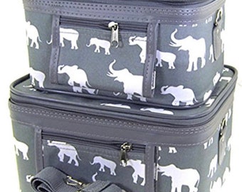 Train Cases- Elephant monogrammable 2 piece- gray make up set-Travel Set