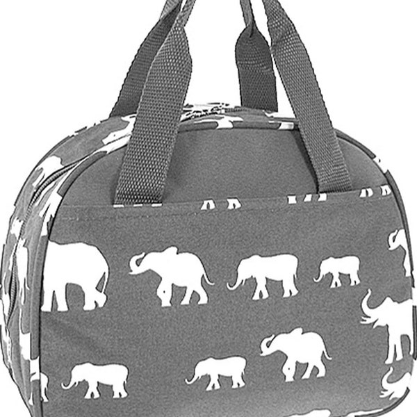 Lunch Tote-Canvas Gray Elephant print -Monogrammable- Cooler -Insulated  Lunch Bag  - New Arrival