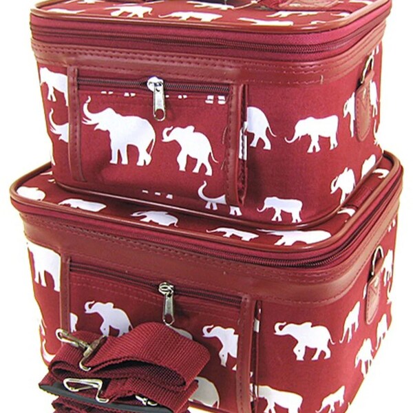 Train Cases- Elephant monogrammable 2 piece- burgundy make up set-Travel Set