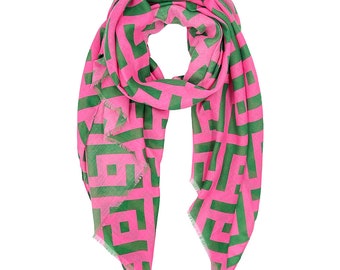 A K A Pink and Green  Geometric Print  scarf, AKA Gift, AKA birthday gift gift