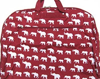 Garment Bag- Burgundy  Elephant  Print-Monogrammable Travel Bag-Carry On-Suit Bag- Going Fast