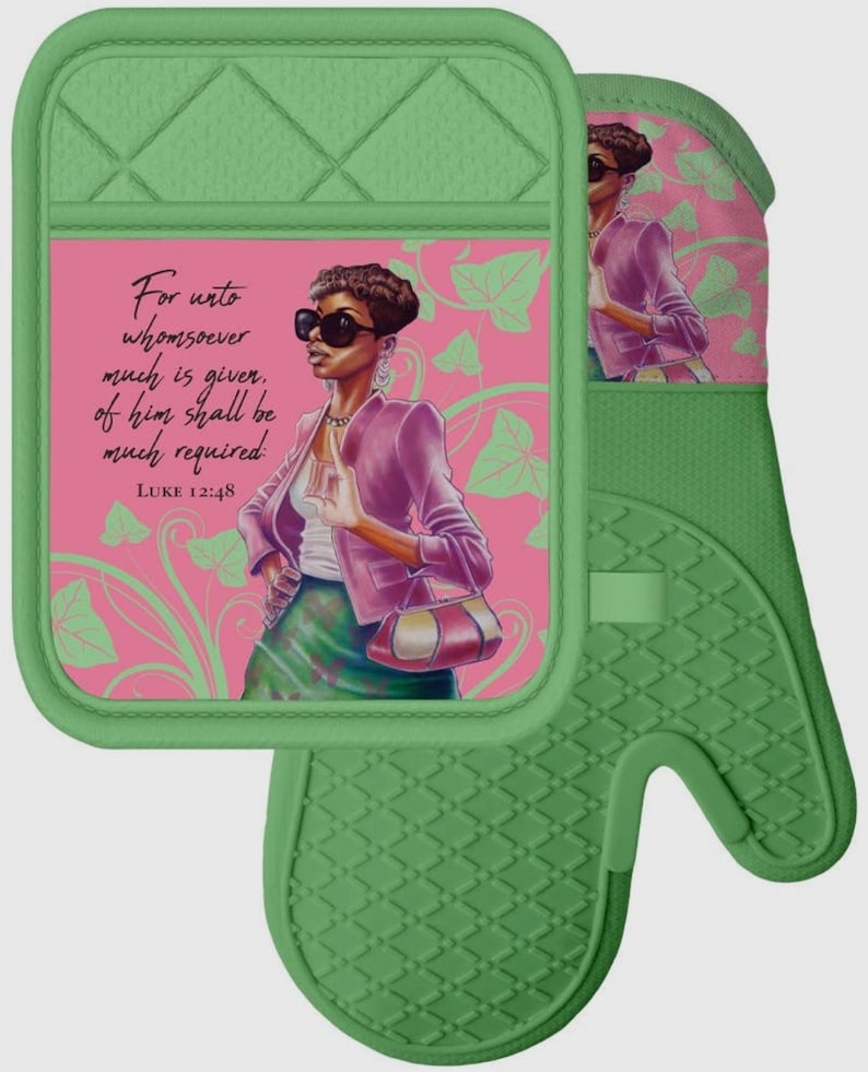 Pink and Green Sorority Oven Mit Pot Holder Set AKA Gift Set Etsy