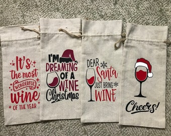 Christmas Wine Gift Bag Reusable, Wine Tote, Holiday Gift Bag