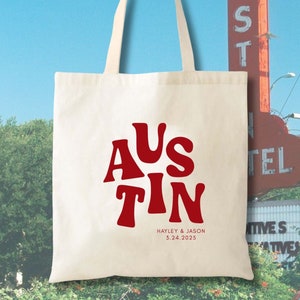 Bolso de mano con texto de Austin - Despedida de soltera en Austin - Boda en Austin - Bolso de mano para invitados a la boda - Boda en Austin, TX - Bolso de mano con ubicación - Despedida de soltera en Rodeo