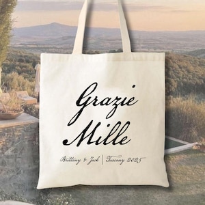 Grazie Mille Italy Wedding Tote- Location Tote - Destination Wedding Welcome Tote - Italy Wedding - Europe Vacation Tote - Ciao Tote Bag