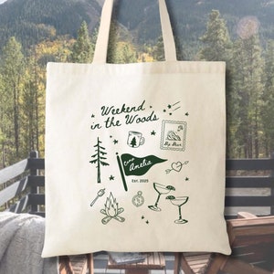 Hand Drawn Camp Bachelorette Tote - Mountain Bachelorette Tote - Camping Bachelorette - Last Trail Before the Veil - Weekend in the Woods