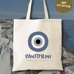 Evil Eye Greek Island Tote Bag - Greek Wedding - Europe Vacation Tote - Greece Tote - Euro Summer - Bridesmaid Gift - Greece Vacation Tote