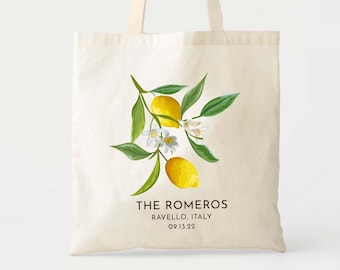 Italy Wedding Tote Bag - Custom Wedding Totes - Destination Wedding Welcome Tote - Italian Wedding - Citrus Wedding Favor - Lemon Gift Bags