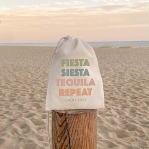 Fiesta Siesta Tequila Repeat - Bachelorette Party - Hangover Kit Bags - Hangover Recovery Kit  - Custom Gift - Mexico Survival Kit - Cabo