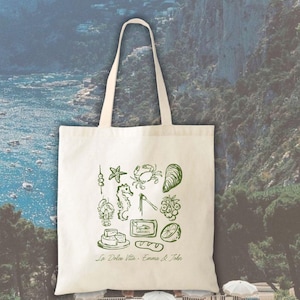 Hand Drawn Italy Doodle Tote Bag - Italy Bachelorette - Destination Wedding Welcome Tote - Italian Wedding - Thats Amore Bridal Shower Tote