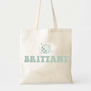 Disco Name Tote - Bride&#39;s Last Disco - Bridesmaid Gifts - Disco Bachelorette - Retro Bachelorette - Party Favor - Gift Bag - Custom Tote