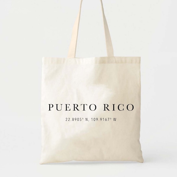 Minimal Location Tote - Wedding Welcome Bag - Custom Wedding Tote - Bachelorette Gift - Destination Wedding Tote - Puerto Rico Tote Bag