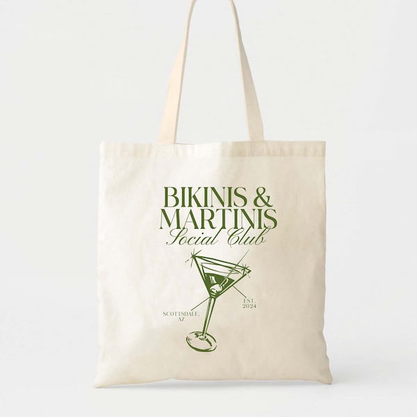 Bikinis And Martinis Tote - Pool Bachelorette - Hangover Kit Bag - Bachelorette Tote - Martini Tote - Martini Bachelorette - Retro Tote