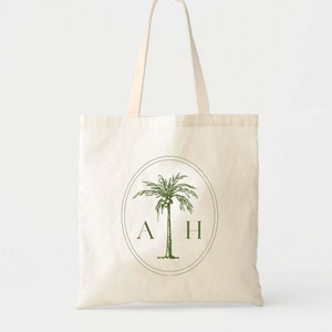 Palm Tree Monogram Tote - Wedding Welcome Bag - Minimal Wedding Tote - Bachelorette Gift Bags - Destination Wedding Tote - Mexico Wedding