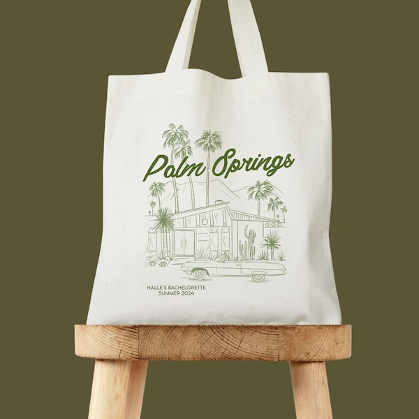 Palm Springs Retro Tote - Custom Beach Tote - Bachelorette Gift Bags - Destination Wedding Tote - Bachelorette Welcome Tote