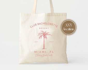 Club Bachelorette Palm Tree Tote - Beach Bachelorette - Hangover Kit Bag - Bachelorette Tote - Destination Wedding Tote - Tote Bag personnalisé