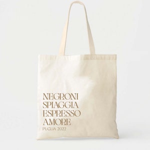 Negroni Spiaggia Espresso Amore Tote - Italy Welcome Tote Bag - Custom Totes - Destination Wedding Tote - Italian Wedding -  Vacation Tote