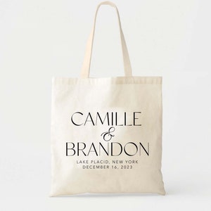 Modern Couple Wedding Tote Bag - Custom Wedding Totes - Destination Wedding Tote - Wedding Welcome Tote - Location Tote - Bride Groom Gift