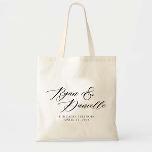 Couple Script Wedding Tote Bag - Custom Wedding Totes - Destination Wedding Tote - Wedding Welcome Tote - Location Tote - Bride Groom Gift