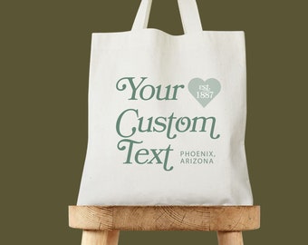 Modern Heart Tote - Name Tote Bag - Custom Text Tote - Heart Tote - Custom College Tote - Personalized Tote - Heart Bag