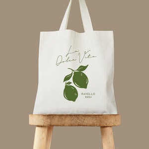La Dolce Vita Lemon Tote Bag - Custom Totes - Destination Wedding Welcome Tote - Italian Wedding - Europe Vacation Tote - Italy Wedding Tote
