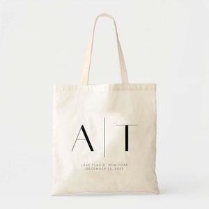 Modern Couple Wedding Tote Bag - Custom Wedding - Minimal Monogram Wedding Tote - Wedding Welcome Tote - Location Tote - Bride Groom Gift