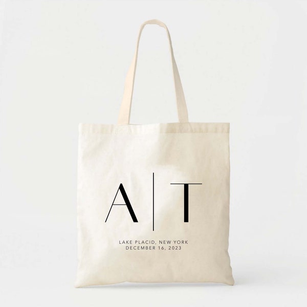 Modern Couple Wedding Tote Bag - Custom Wedding - Minimal Monogram Wedding Tote - Wedding Welcome Tote - Location Tote - Bride Groom Gift