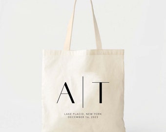 Modern Couple Wedding Tote Bag - Custom Wedding - Minimal Monogram Wedding Tote - Wedding Welcome Tote - Location Tote - Bride Groom Gift