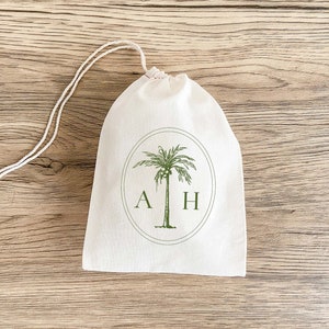 Palm Tree Monogram Favor Bag - Destination Wedding Welcome Bag - Wedding Party Favor - Personalized Hangover Kit - Custom Tropical Favor Bag