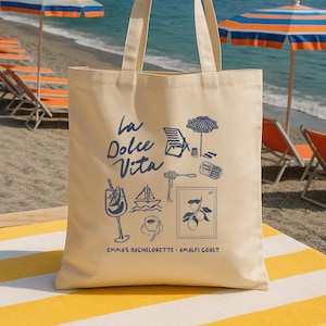 Hand Drawn Italy Doodle Tote Bag - Italy Bachelorette - Destination Wedding Welcome Tote - Italian Wedding - Thats Amore Bridal Shower Tote