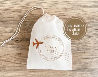 Personalized Flight Survival Kit: Muslin Airplane Favor Bag