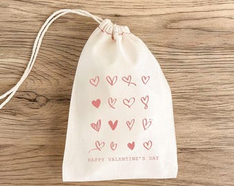 Valentine's Day Favor Bag: Personalized Muslin - Heart Design